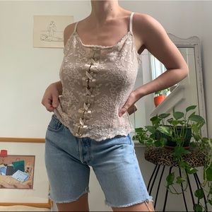 Vintage 90s Express Tan Lace Corset Tank Top Size L